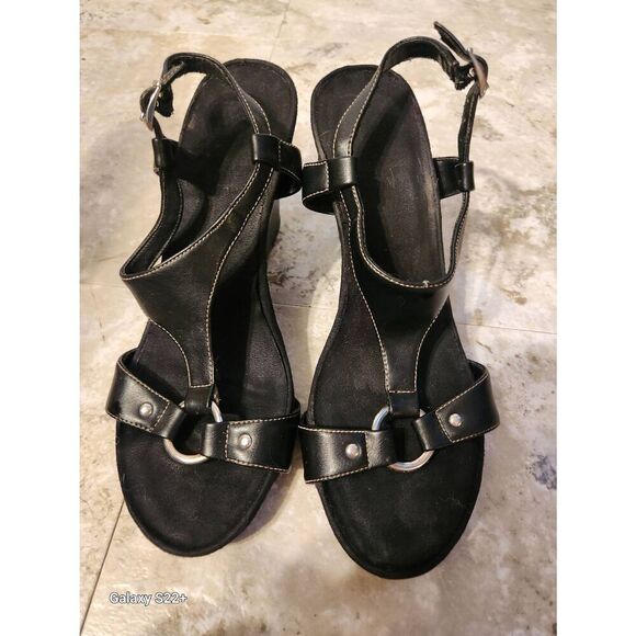 NB Black strappy high heel wedge sandles - Picture 1 of 10